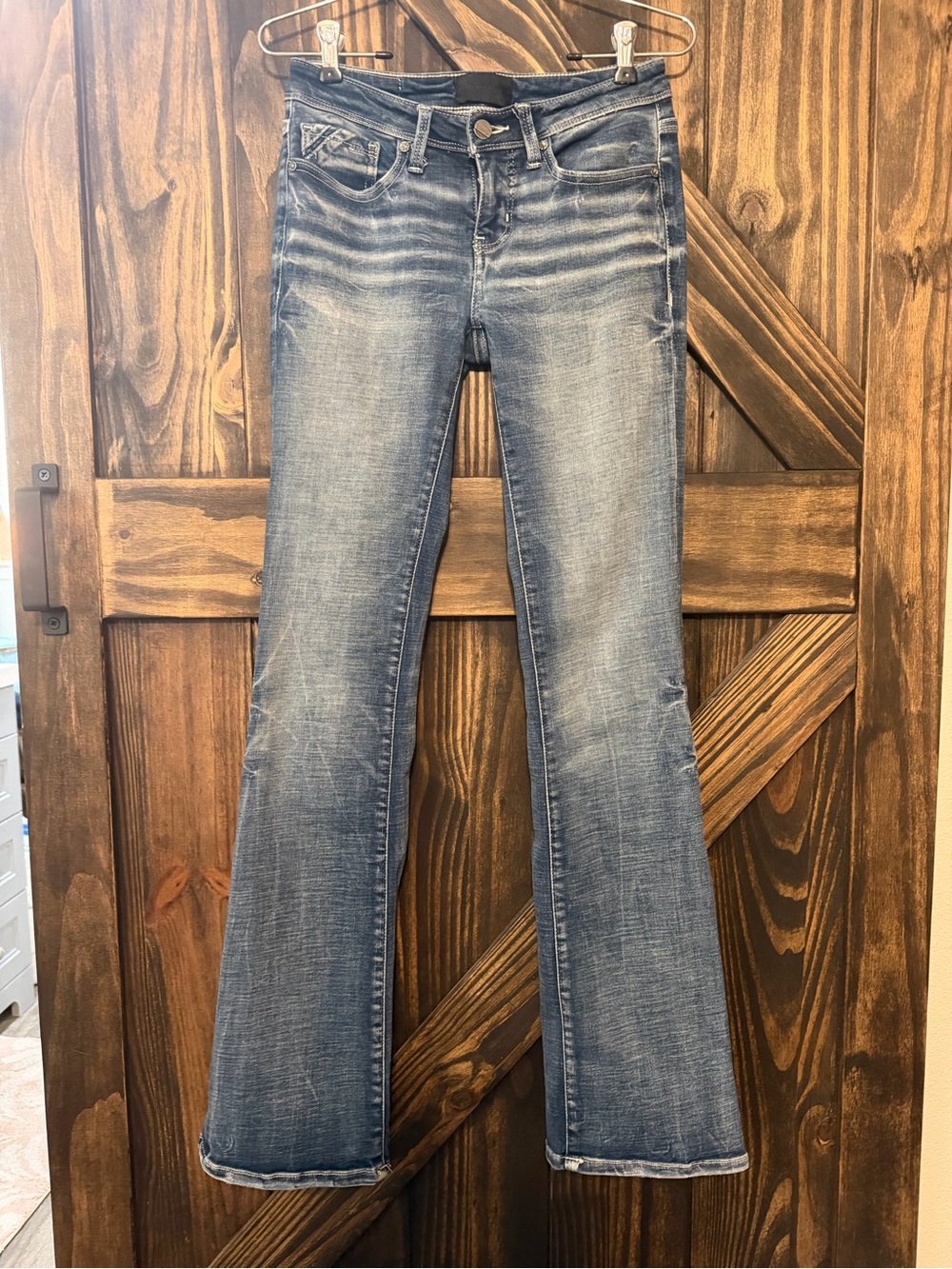 Buckle Black Light Blue Flare Jeans - Washed Indigo Stretch